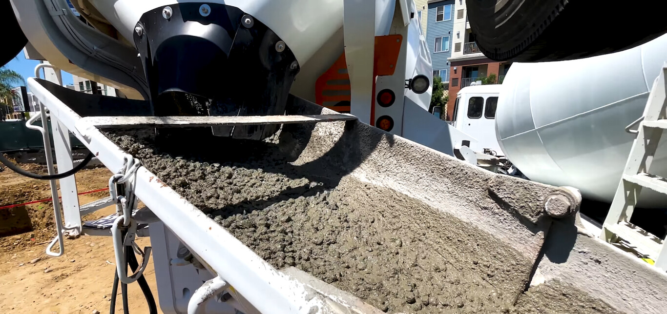 Concrete mixer truck pouring high-quality concrete in Pomona, CA