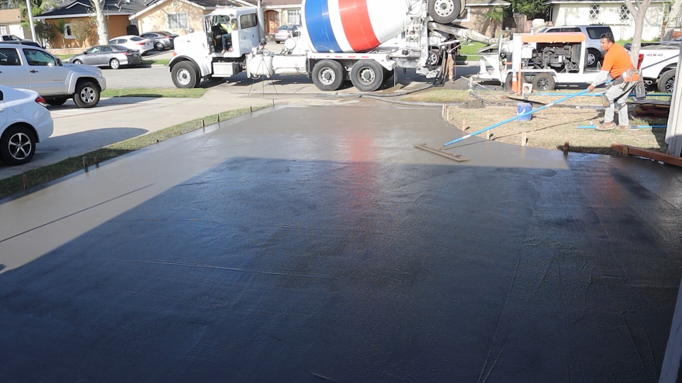 Freshly poured concrete driveway with professional finish in Pomona